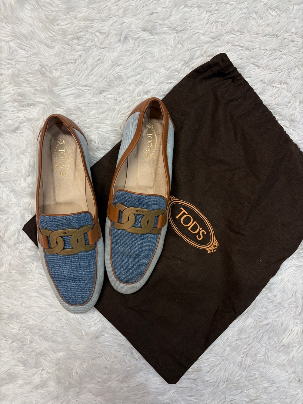 Tods Kate denim loafers blue & tan - Picture 2 of 13